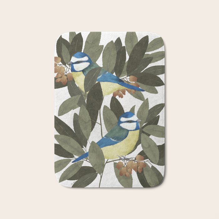 Blue tit and strawberry tree Bath Mat Gallery Image 1