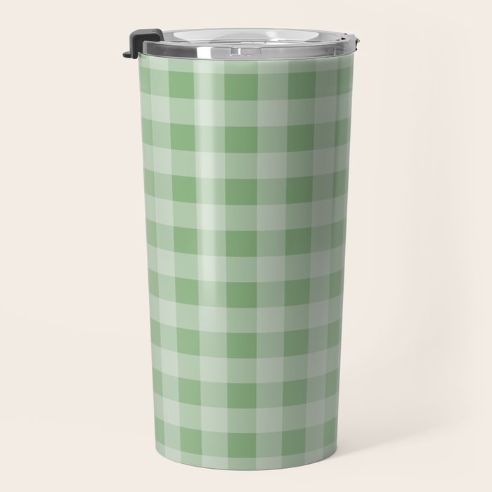 Dark Sea Green Summer Cabana Beach Picnic Gingham Check Travel Mug Gallery Image 3