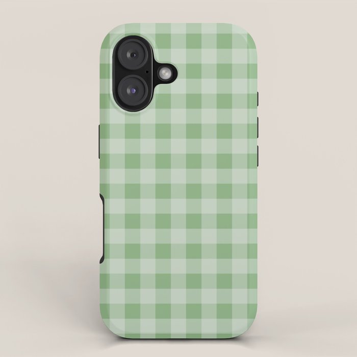 Dark Sea Green Summer Cabana Beach Picnic Gingham Check iPhone Case Gallery Image 1