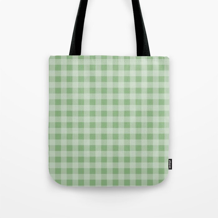 Dark Sea Green Summer Cabana Beach Picnic Gingham Check Tote Bag Gallery Image 1