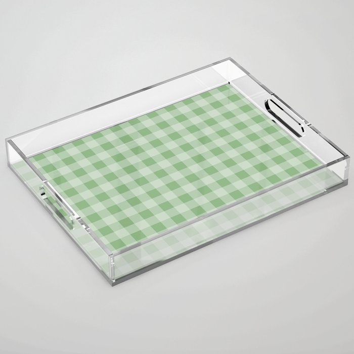 Dark Sea Green Summer Cabana Beach Picnic Gingham Check Acrylic Tray Gallery Image 1