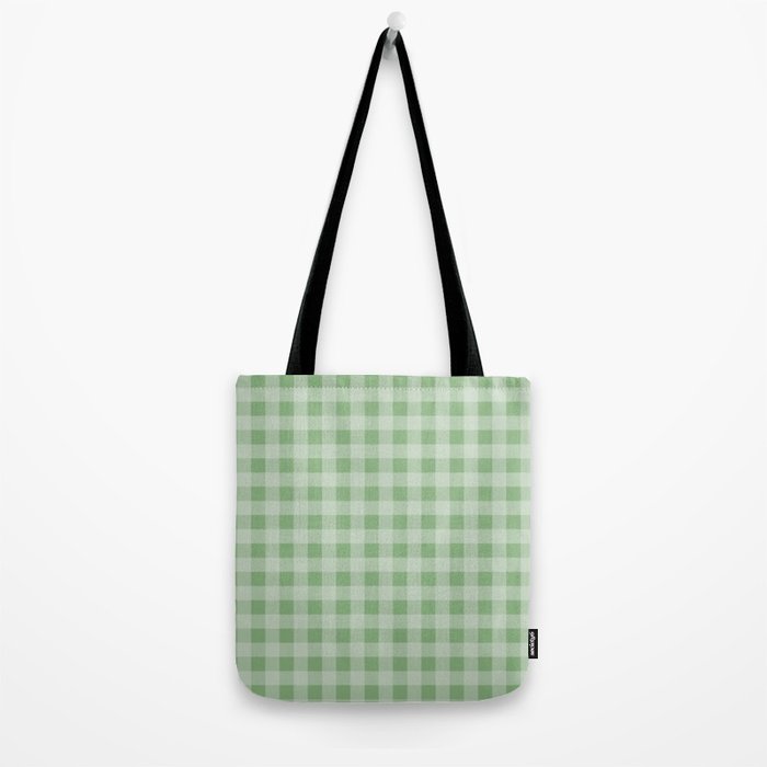 Dark Sea Green Summer Cabana Beach Picnic Gingham Check Tote Bag Gallery Image 2