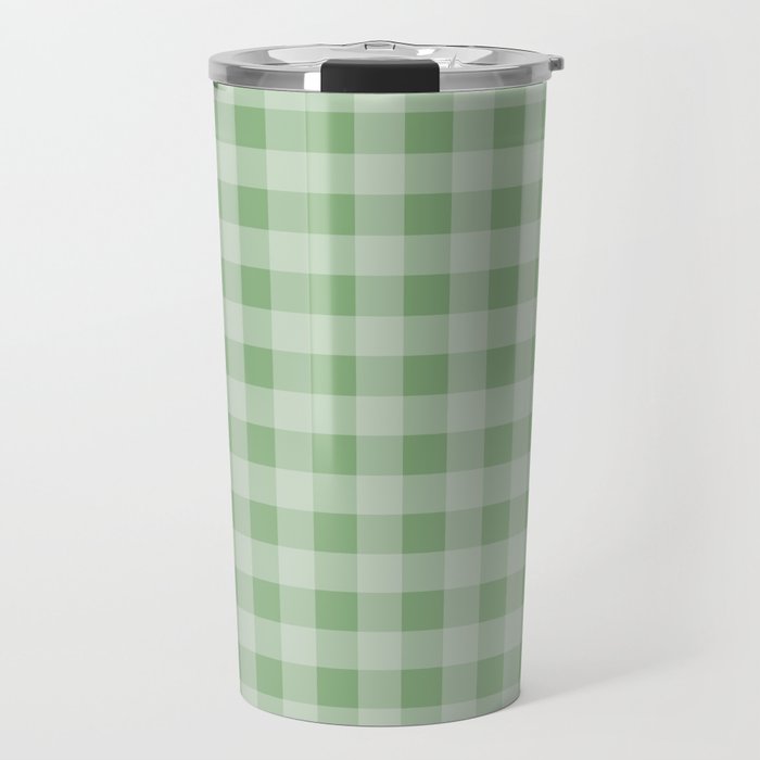 Dark Sea Green Summer Cabana Beach Picnic Gingham Check Travel Mug Gallery Image 1