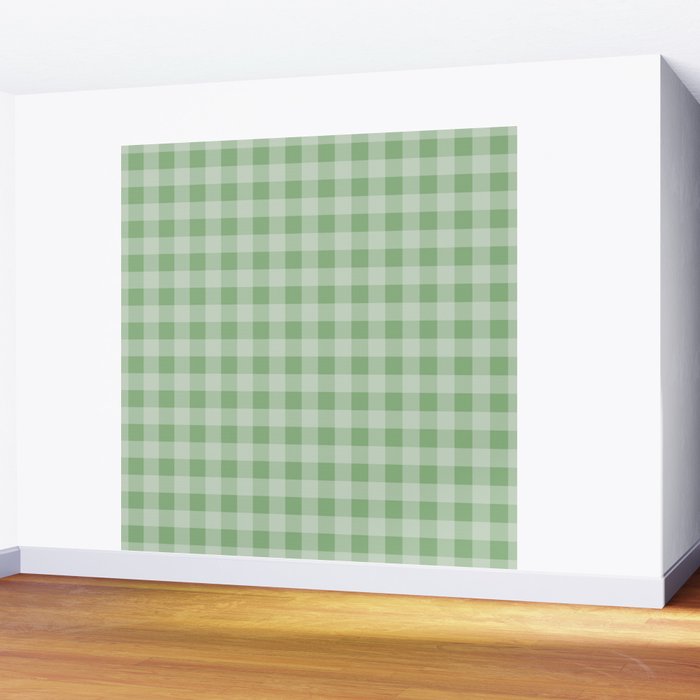 Dark Sea Green Summer Cabana Beach Picnic Gingham Check Wall Mural Gallery Image 2