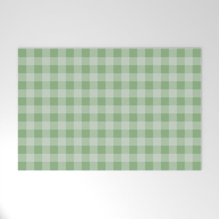 Dark Sea Green Summer Cabana Beach Picnic Gingham Check Welcome Mat Gallery Image 1