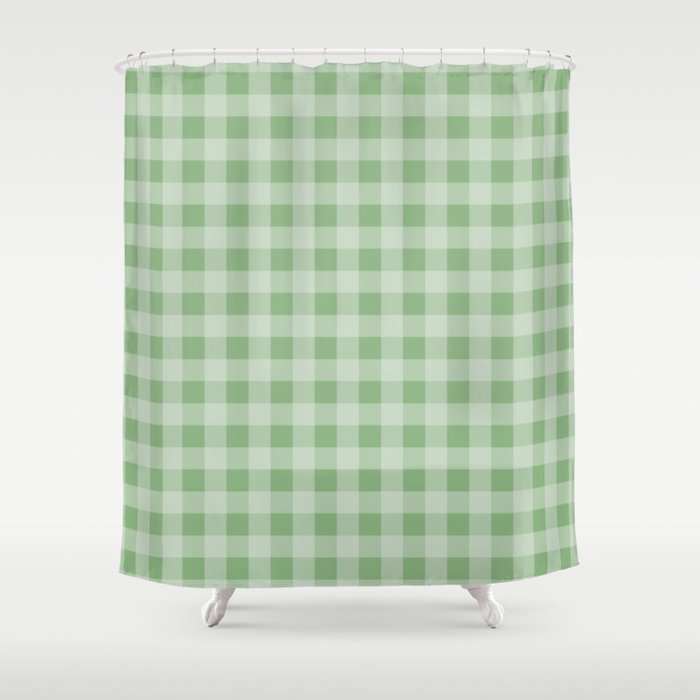 Dark Sea Green Summer Cabana Beach Picnic Gingham Check Shower Curtain Gallery Image 1