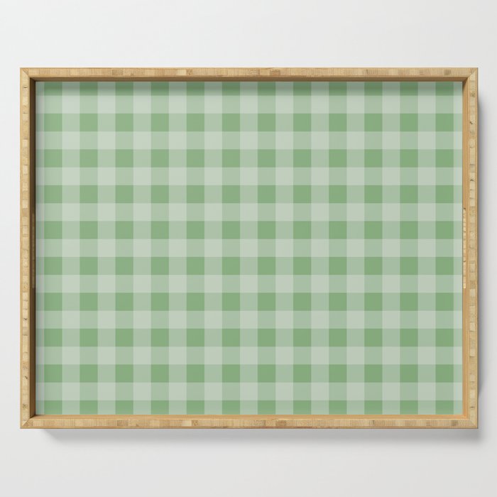 Dark Sea Green Summer Cabana Beach Picnic Gingham Check Serving Tray Gallery Image 1