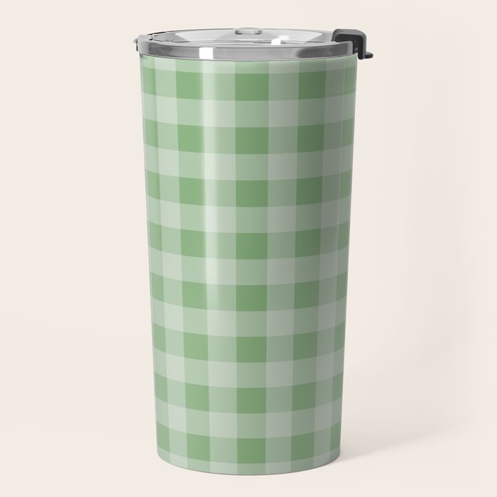 Dark Sea Green Summer Cabana Beach Picnic Gingham Check Travel Mug Gallery Image 2