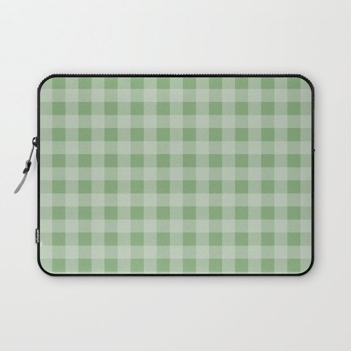 Dark Sea Green Summer Cabana Beach Picnic Gingham Check Laptop Sleeve Gallery Image 1