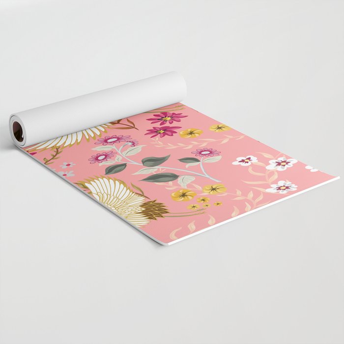 Chinoiserie cranes on pink, birds, flowers,  Yoga Mat Gallery Image 2