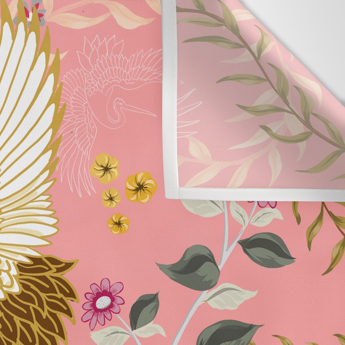 Chinoiserie cranes on pink, birds, flowers,  Wall Tapestry Gallery Image 3