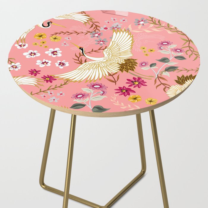 Chinoiserie cranes on pink, birds, flowers,  Side Table Gallery Image 2
