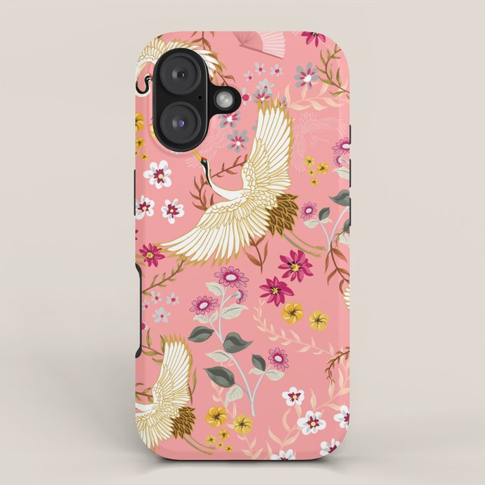 Chinoiserie cranes on pink, birds, flowers,  iPhone Case Gallery Image 1