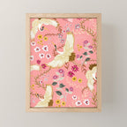 Chinoiserie cranes on pink, birds, flowers,  Mini Art Print Gallery Image 1