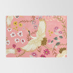 Chinoiserie cranes on pink, birds, flowers,  Rug Gallery Image 2