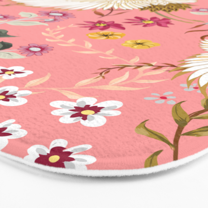 Chinoiserie cranes on pink, birds, flowers,  Bath Mat Gallery Image 3