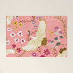 Chinoiserie cranes on pink, birds, flowers,  Welcome Mat Gallery Image 1