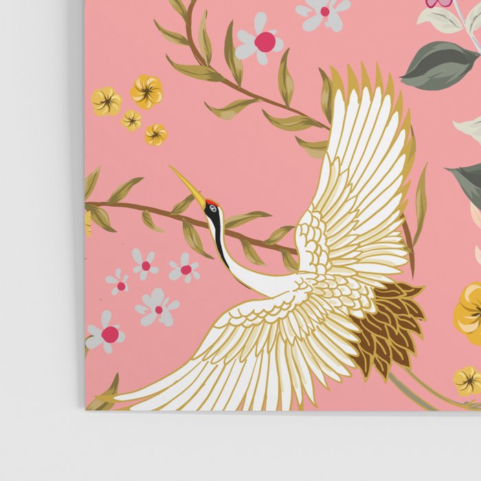 Chinoiserie cranes on pink, birds, flowers,  Poster Gallery Image 3