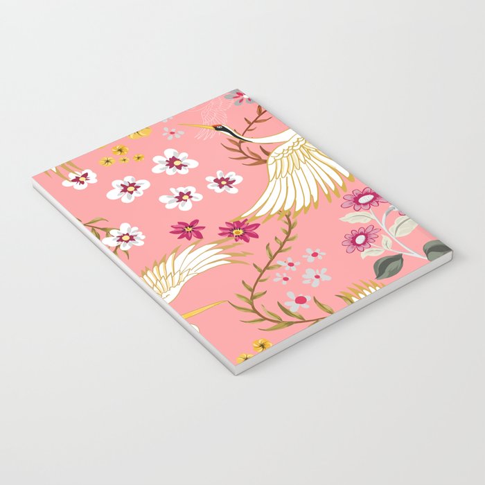 Chinoiserie cranes on pink, birds, flowers,  Notebook Gallery Image 3