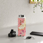 Chinoiserie cranes on pink, birds, flowers,  Water Bottle Gallery Image 4