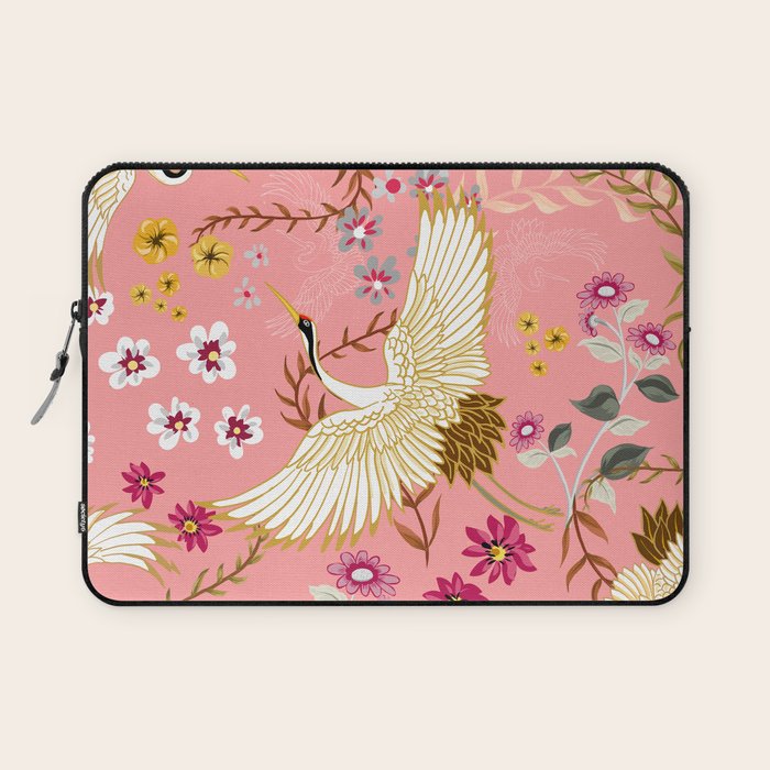 Chinoiserie cranes on pink, birds, flowers,  Laptop Sleeve Gallery Image 1