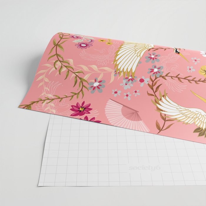 Chinoiserie cranes on pink, birds, flowers,  Wrapping Paper Gallery Image 2