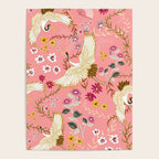 Chinoiserie cranes on pink, birds, flowers,  Poster Gallery Image 4