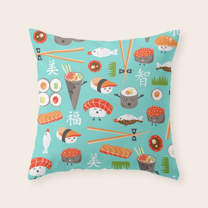 Happy Sushi Throw Pillow Gallery Image 6