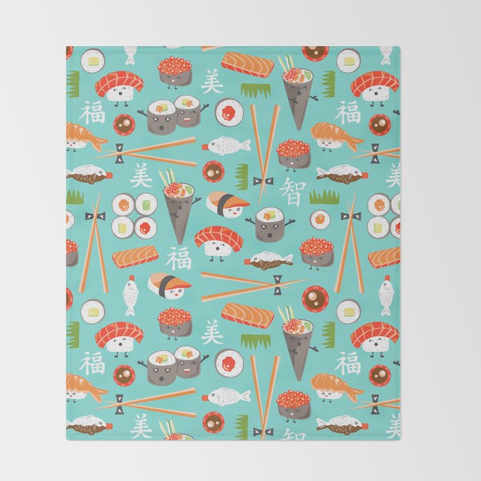 Happy Sushi Throw Blanket Gallery Image 2