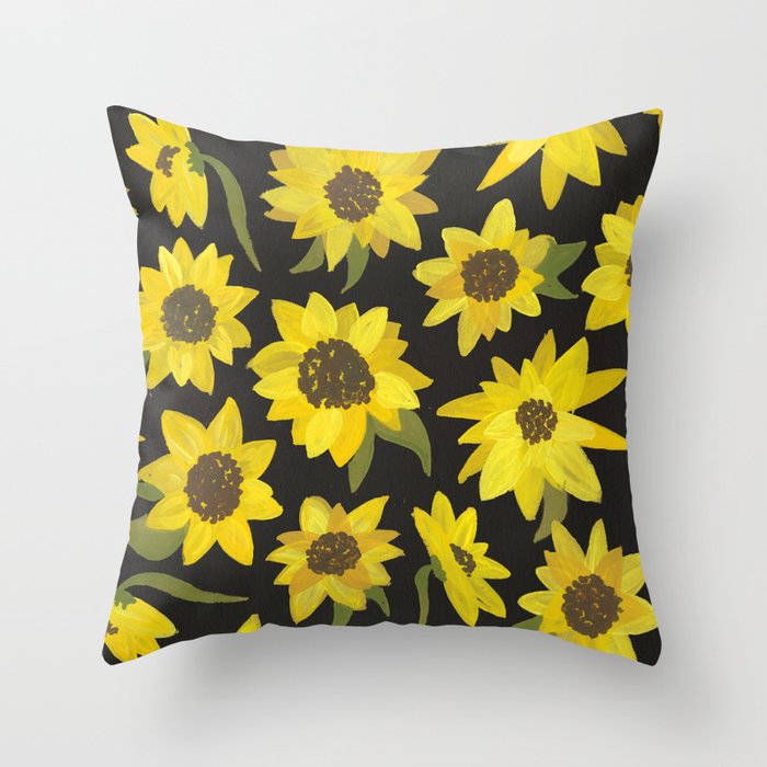 Sunflowers Acrylic on Charcoal Throw Pillow Gallery Image 6