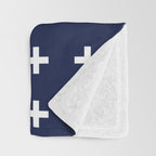 Navy Blue Swiss Cross Minimalist Line Drawing Throw Blanket Gallery Image 3