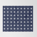Navy Blue Swiss Cross Minimalist Line Drawing Throw Blanket Gallery Image 2