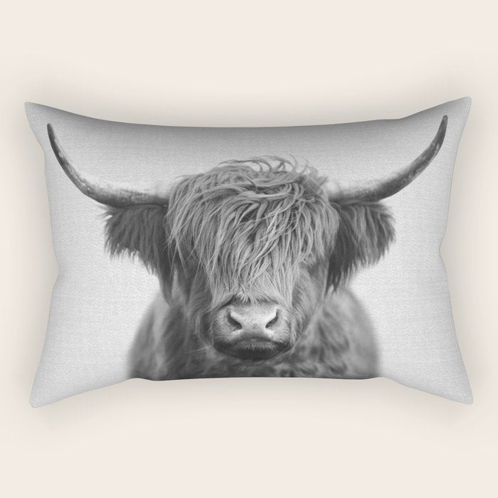 Highland Cow - Black & White Rectangular Pillow Gallery Image 2