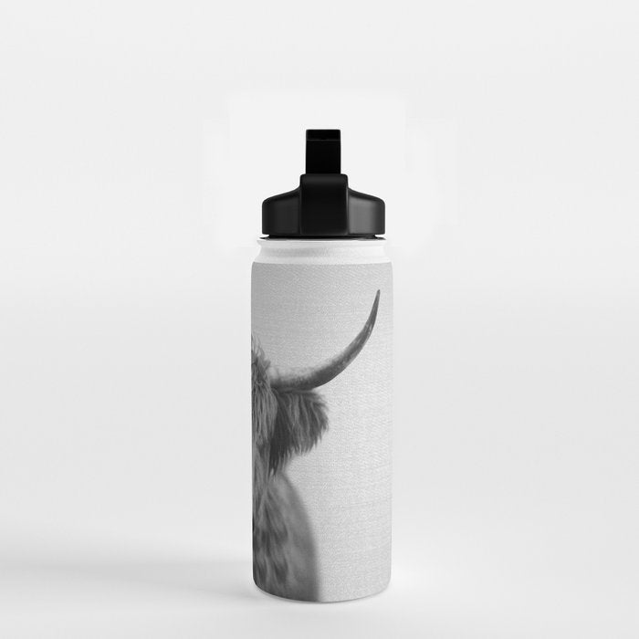 Highland Cow - Black & White Water Bottle Gallery Image 2