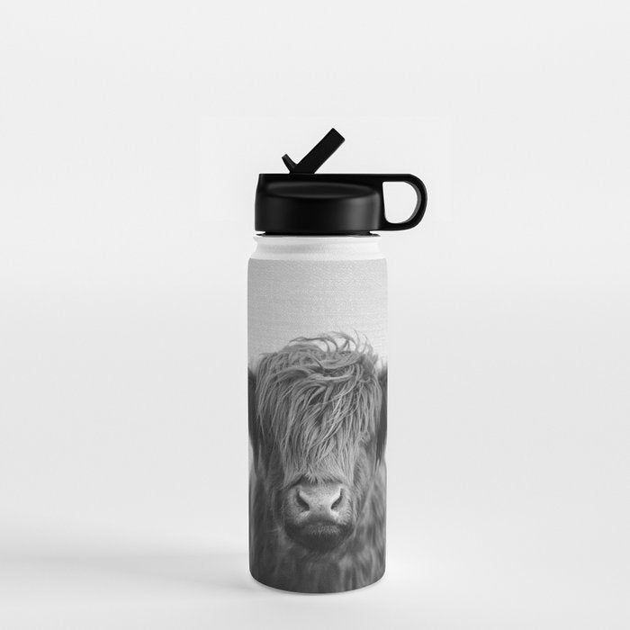 Highland Cow - Black & White Water Bottle Gallery Image 1