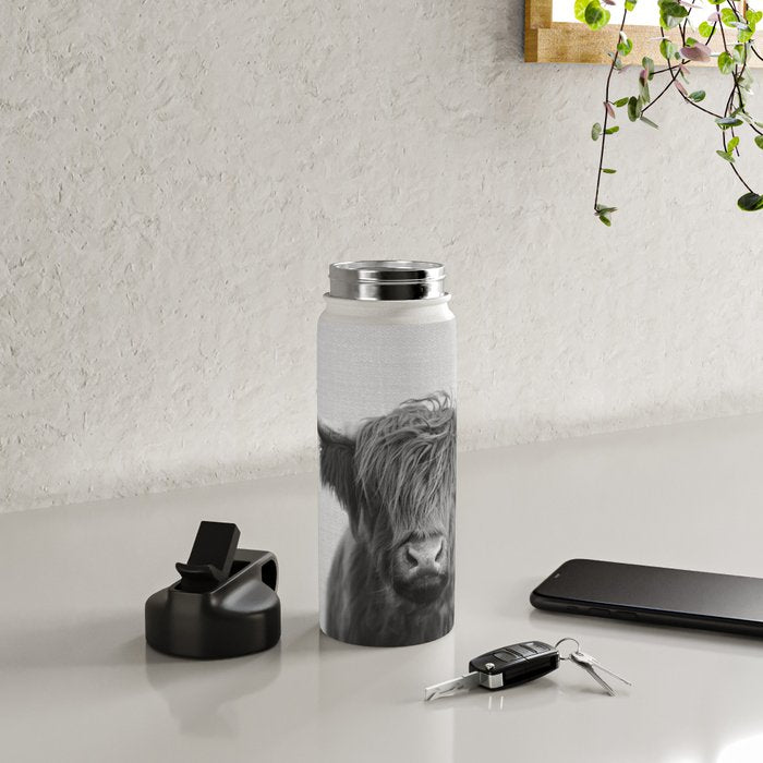 Highland Cow - Black & White Water Bottle Gallery Image 4