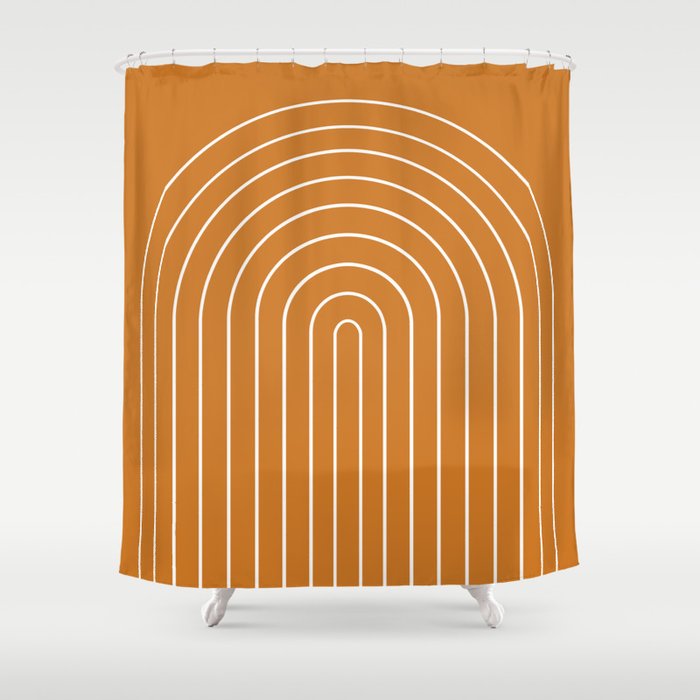 Minimal Arch XXII Bright 70s Orange Modern Geometric Lines Shower Curtain Gallery Image 1