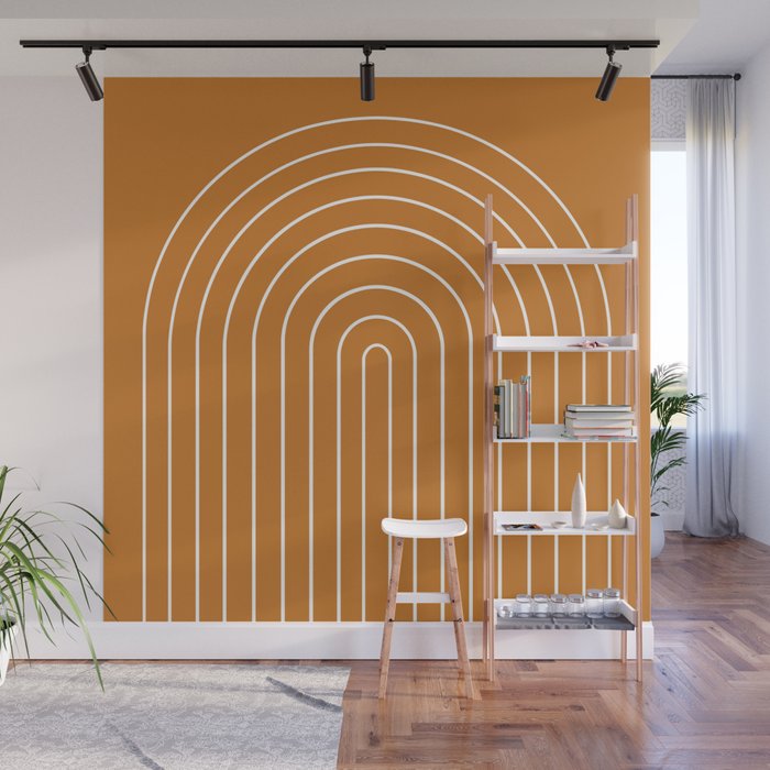 Minimal Arch XXII Bright 70s Orange Modern Geometric Lines Wall Mural Gallery Image 1