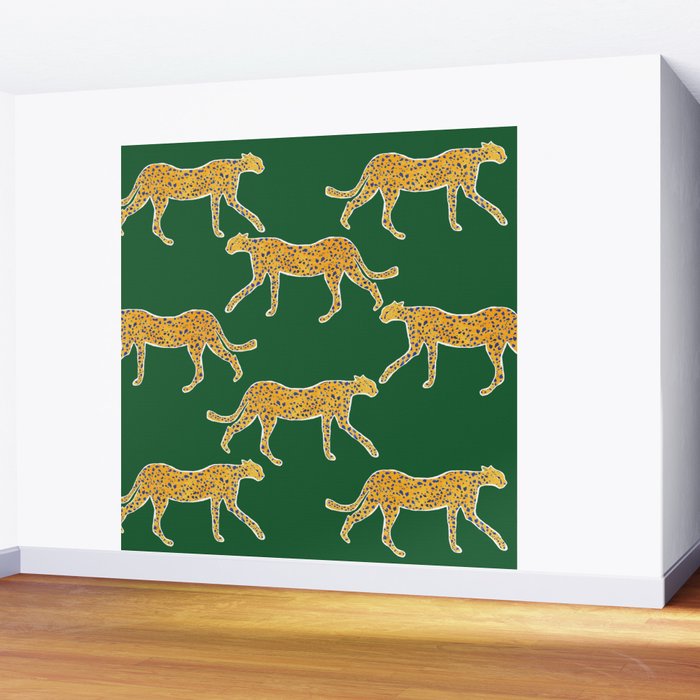 Tropical Animal Print Green Cheetah Illustration Wall Mural Gallery Image 2