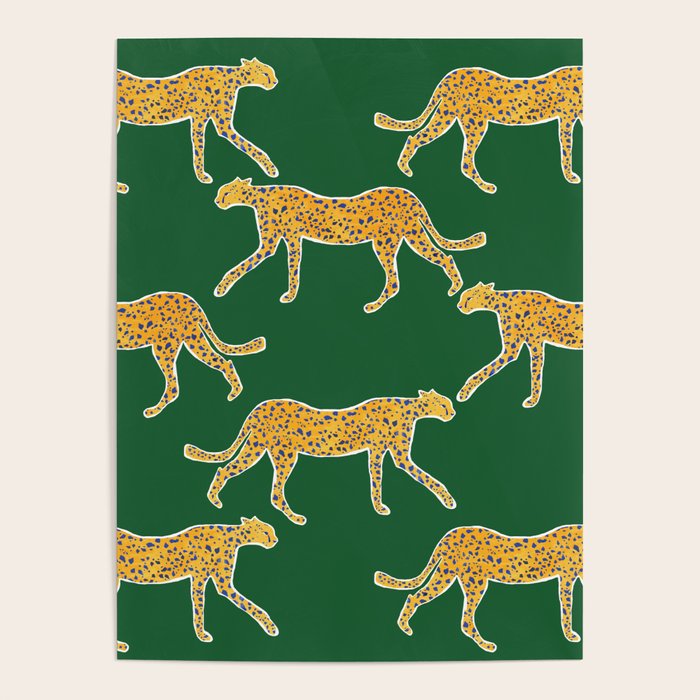 Tropical Animal Print Green Cheetah Illustration Poster Gallery Image 1