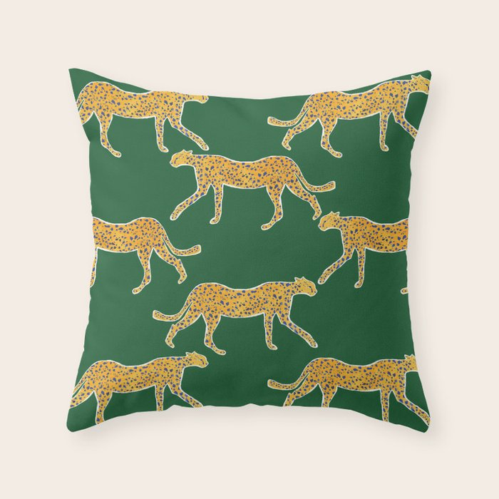 Tropical Animal Print Green Cheetah Illustration Throw Pillow Gallery Image 6
