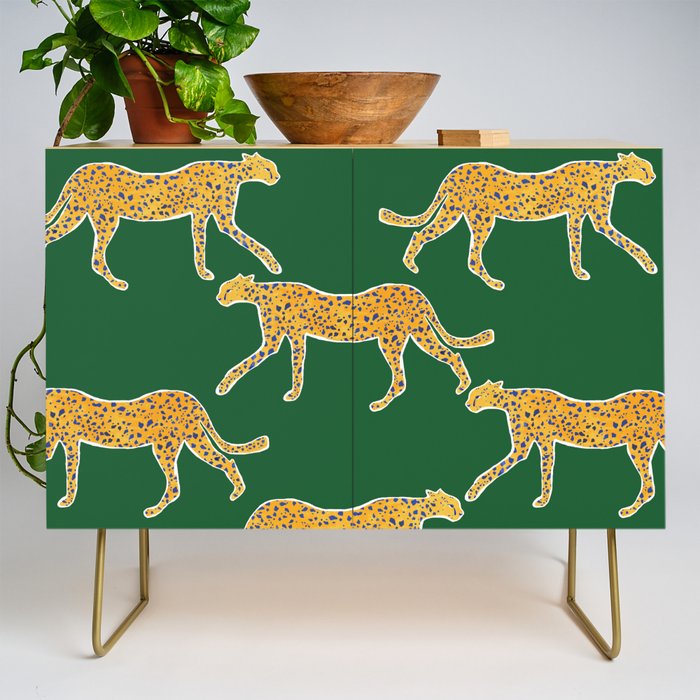 Tropical Animal Print Green Cheetah Illustration Credenza Gallery Image 1