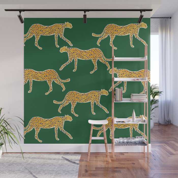 Tropical Animal Print Green Cheetah Illustration Wall Mural