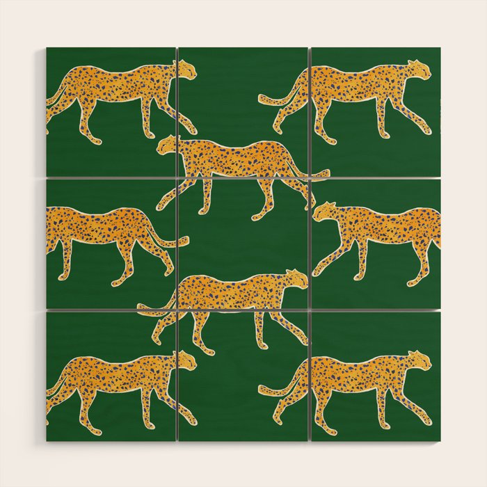 Tropical Animal Print Green Cheetah Illustration Wood Wall Art Gallery Image 1