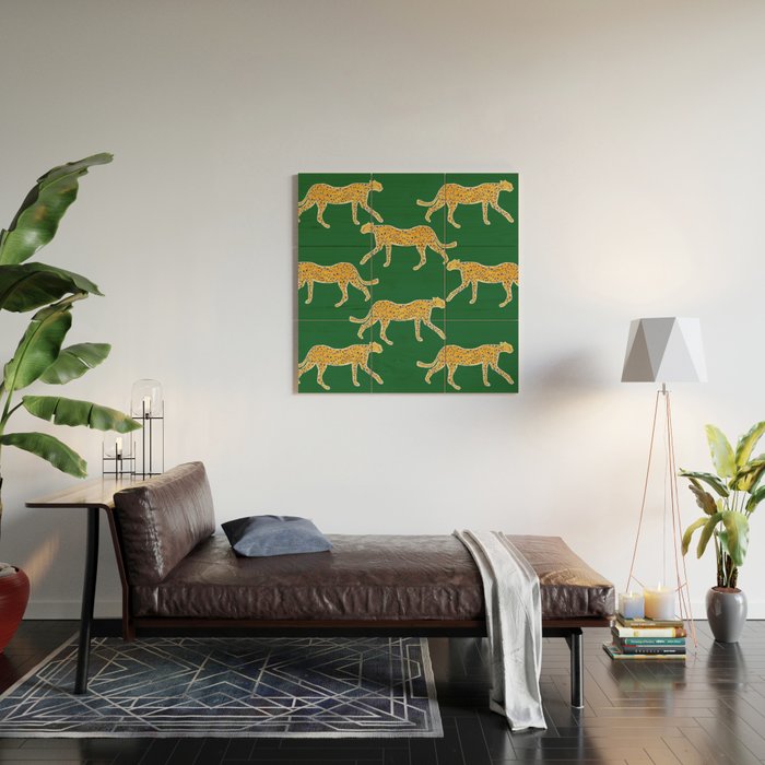 Tropical Animal Print Green Cheetah Illustration Wood Wall Art Gallery Image 2