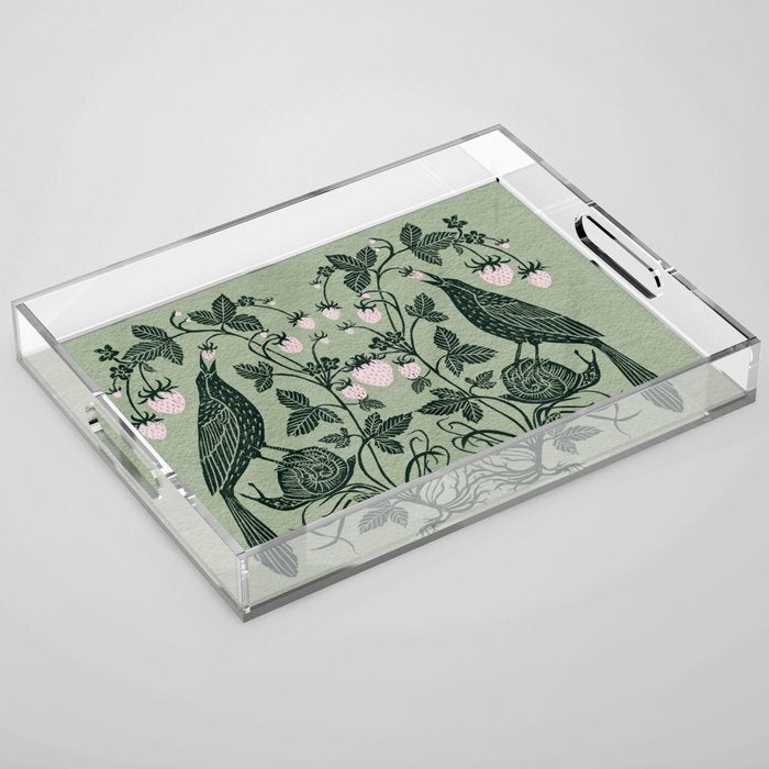 Birds and Snails with Strawberries Acrylic Tray Gallery Image 1