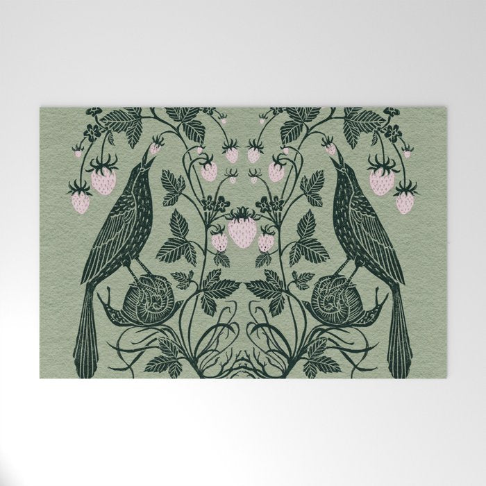 Birds and Snails with Strawberries Welcome Mat Gallery Image 1
