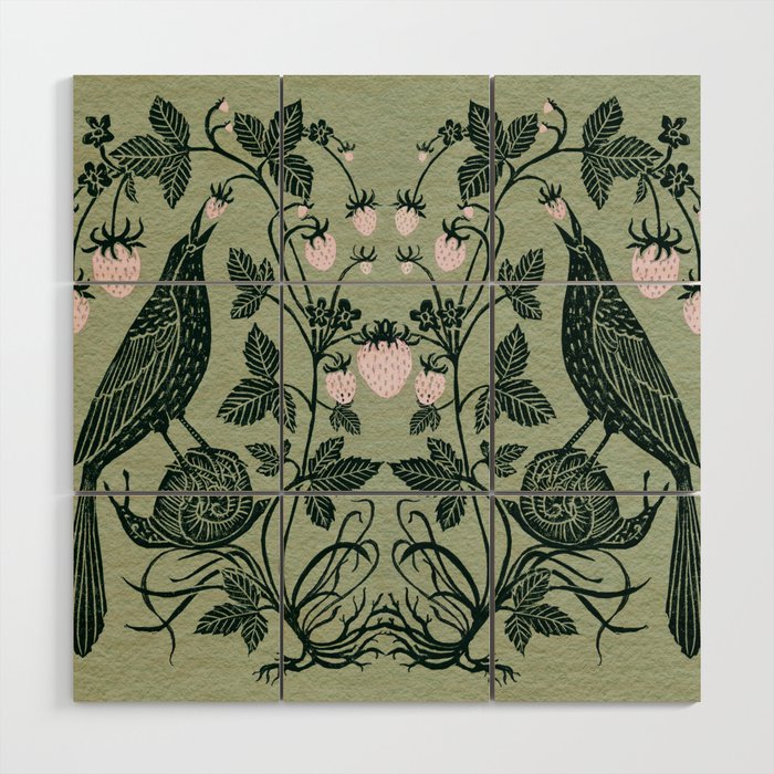 Birds and Snails with Strawberries Wood Wall Art Gallery Image 1