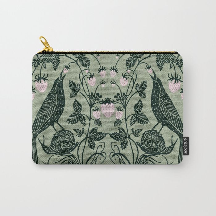 Birds and Snails with Strawberries Carry All Pouch Gallery Image 1