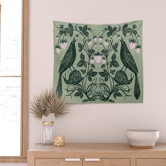 Birds and Snails with Strawberries Wall Tapestry Gallery Image 2